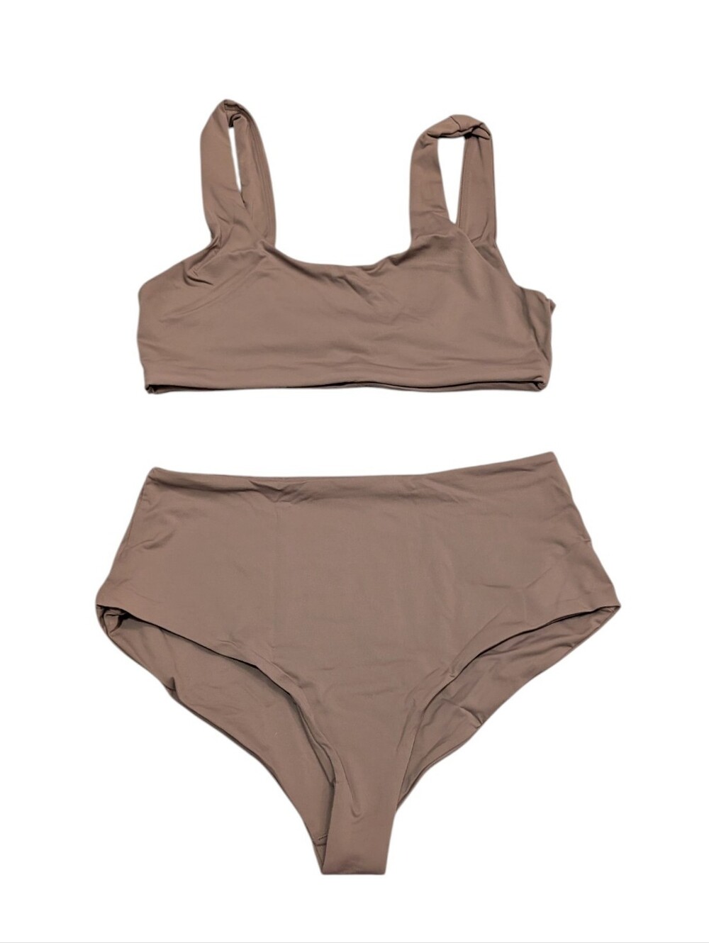 Girlfriend Collective Taupe Brown Bikini High Waisted Scoop Neck Size Medium